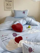 雲朵デザインの青い全棉素材ベッド用四点セット【子供用・プリンセススタイル】（セットアップ対応）