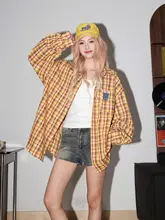 イエローチェックの長袖シャツ【フィット・春秋用・女性用】