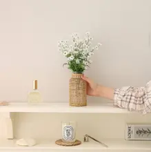 ガラス草編み花瓶【和風・ドライフラワー用・インテリア装飾】
