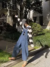 FEELROOM ポケットデザイン ヴィンテージ風デニムサロペットパンツ【ルーズフィット・ワイドレッグ・九分丈】