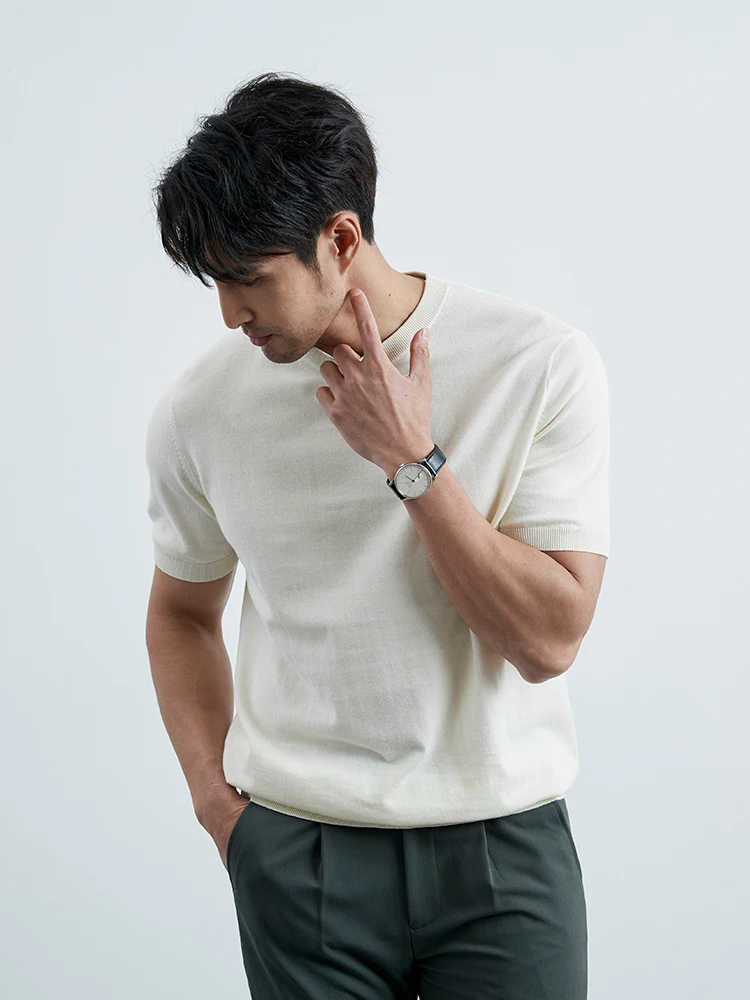 夏用 紳士向け 高級感のあるコットンビジネスカジュアル 半袖Tシャツ：20代男性にぴったりな日常着の選択肢