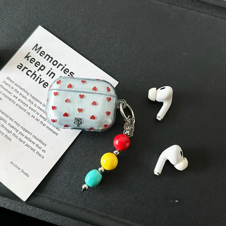 AirPodsケース ハート柄 半透明 ブルー ヴィンテージ 耐衝撃 AirPods 4 3 Pro 対応 「HEYYEH」