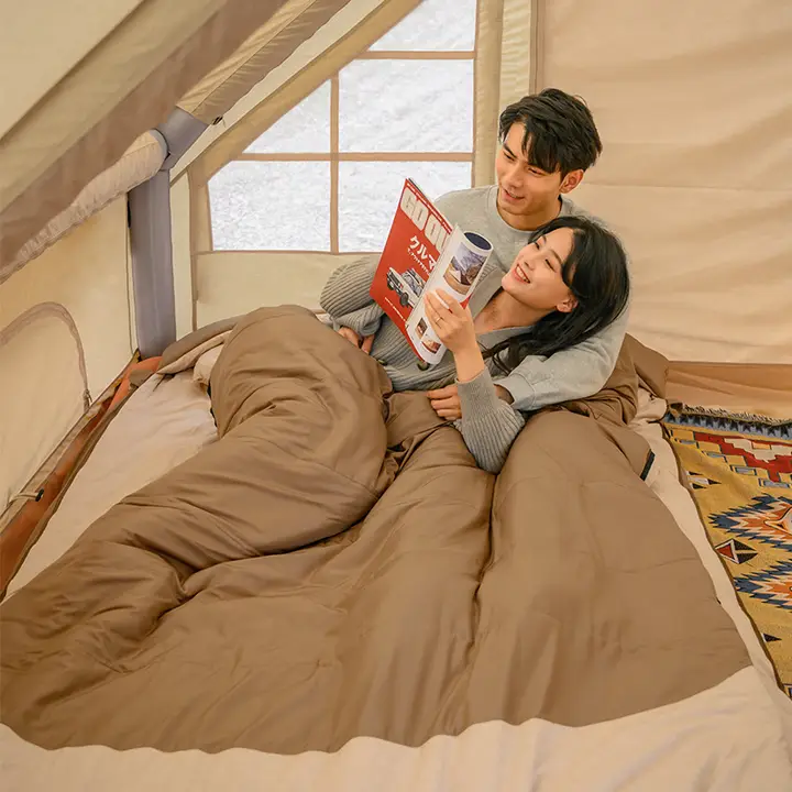 ダブルフード付き寝袋【アウトドア用・春秋向け・大人用】