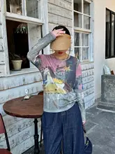 モネの庭柄長袖Tシャツ【女性用・デザイン性・スリム効果】