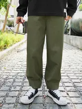 秋用ハイウエスト大きなプリーツデザインのカーキ色ジョガーパンツ【後ろ側にもプリーツ・細身・おしゃれ】