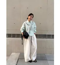 春の雰囲気満点！透け感のあるリネン混長袖シャツ【通勤用・ゆったり重ね着スタイル・肩掛け付き】