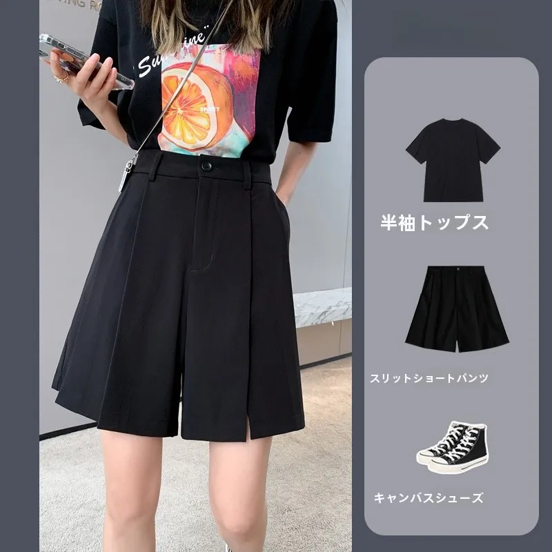 黒のワイドレッグショートパンツ：高腰Aラインで通勤シーンに最適なコーデの基盤