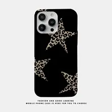 iPhone用ケース【マット仕上げ・耐衝撃・ダーク五角星・ヒョウ柄デザイン・男女兼用】