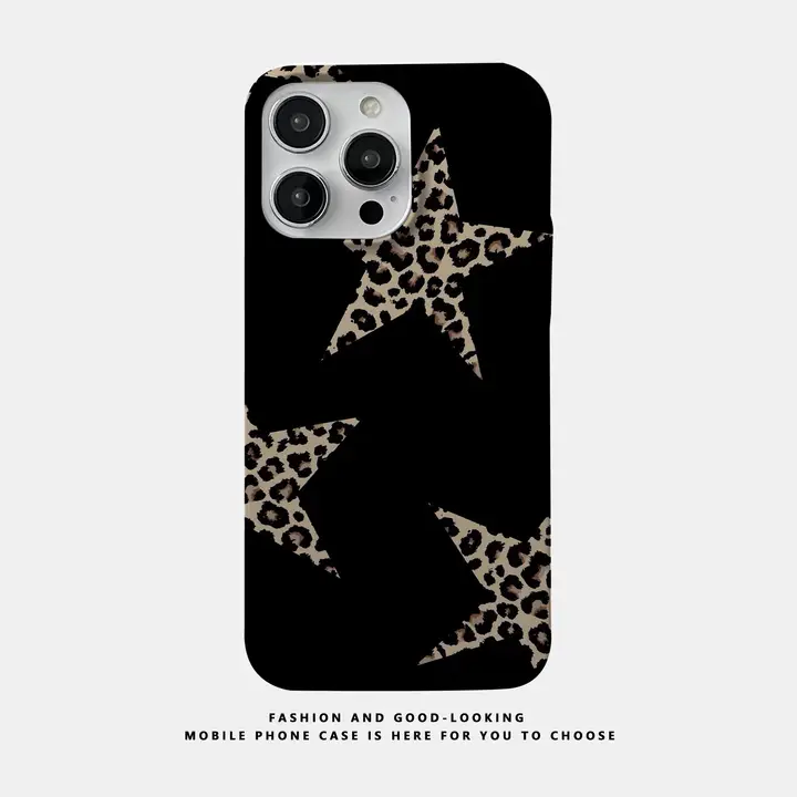 iPhone用ケース【マット仕上げ・耐衝撃・ダーク五角星・ヒョウ柄デザイン・男女兼用】