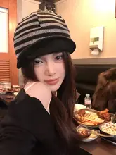 春夏用ニットストライプキャスケット帽【顔を引き立てる高級感】