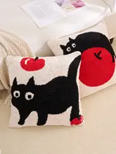 可愛いカートゥーン猫のクッションカバー【ニット素材・リビング・子供部屋用・おしゃれなデコレーション】
