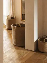 手提げ式麻素材 収納バスケット【インテリア用・洗濯物・おもちゃ入れ】