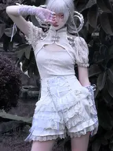 ゴシックパンクスタイル チェーンレース付きハーフスカート【春用・デザイン性抜群】（セットアップ対応）