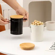 密閉容器 保存缶 鉄製 竹木製蓋 防湿 遮光 家庭用 お菓子 ナッツ ドライフルーツ キッチン収納