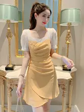 フリルデザインのマーメイドドレス【夏用・ショートスリーブ・アシンメトリック】（セットアップ対応）