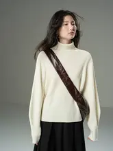 レトロなランタン袖のハイネックニットトップス【極上の柔らかさ・ゆったりフィット・ウール素材】（セットアップ対応）
