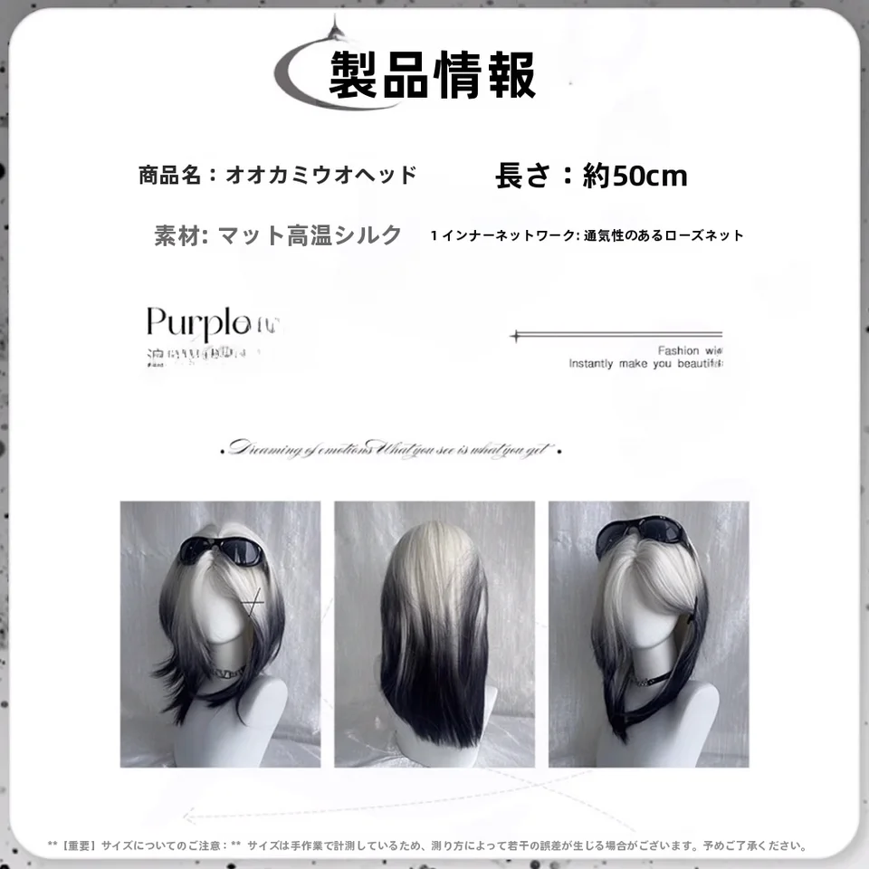 男女兼用 中長髪ウィッグ【黒白グラデーション・中分けスタイル・ナチュラルな仕上げ】