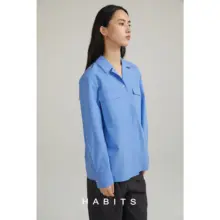 古巴風ダブルポケットデザインの秋冬シャツ【匹馬棉塩縮生地】