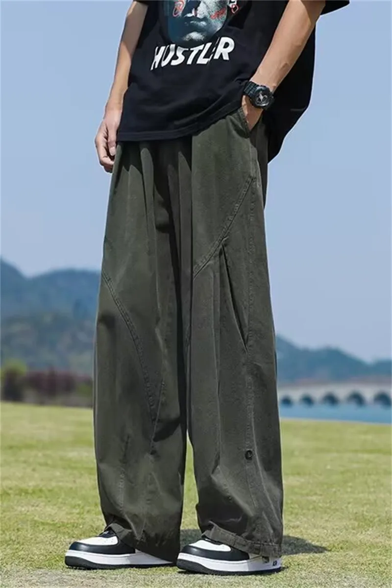 メンズ 春夏用 コットン製 水洗い パンツ【ワイドレッグ・ストレート・カジュアル】