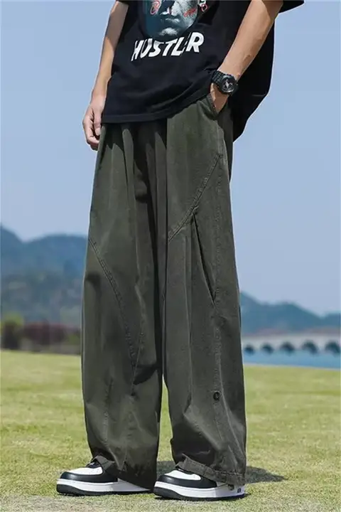 メンズ 春夏用 コットン製 水洗い パンツ【ワイドレッグ・ストレート・カジュアル】