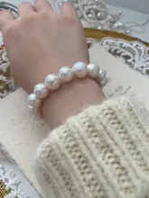 自然素材使用の大きなバロック淡水パールブレスレット【ハンドメイド・基本デザイン・シンプルスタイル】