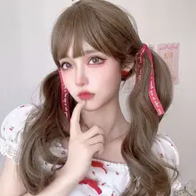 ロリータ風 ロングカールウィッグ【ナチュラルバング・リアルスカルプ・フルウィッグ】