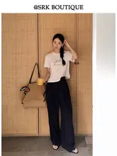 ストレートパンツ コーディネートしやすい ハイウエストデザイン 夏用薄手 ふんわりとした落ち感 スリム効果 ホワイト ブルー ブラック
