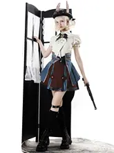 ロリータ蒸気朋克シャツとウエストベルト付き半袖スカート【イギリス学院風・セットアップ対応】