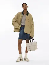 Unvesno Aラインデニムスカート【レトロブルー・切り替えデザイン・ひざ丈】