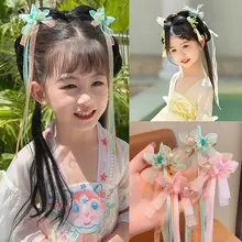 子供用古風ヘアアクセサリー【中国風・蝶デザイン・飾り帯付き】