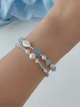 天然海水のブルーバロックパール串珠ブレスレット【S925シルバー・水晶・補水効果】