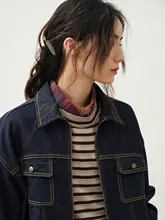デニムジャケット カジュアル ストライプ ゆったり ヴィンテージ加工 手作り 水洗い