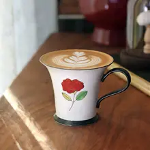 手作り小玫瑰デザインのコーヒーカップ＆ソーサー【陶製・景徳鎮製・ギフト用】