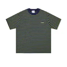 美式復古風のバイカラーストライプTシャツ【ラウンドネック・夏用・ユニセックス・フィット】