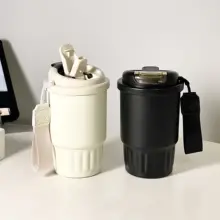 シンプルなデザインのカフェ保温ボトル【携帯用・ストロー付き・男女兼用】
