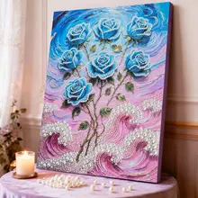 手作りの薔薇のDIYパールダイヤモンド画【高級感ある装飾画・風景花卉デザイン】