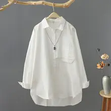 シンプルなデザインの中長丈コットン長袖シャツ【ゆったりサイズ・薄手カーディガン】