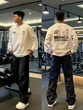 春用 メンズ長袖Tシャツ【ヒップホッププリント・コットン・小さめカラー】