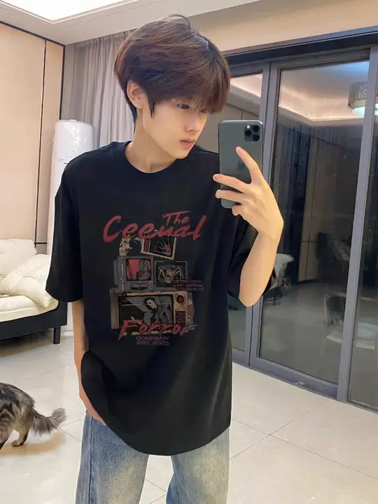 ストリートスタイル ブラック 半袖Tシャツ【メンズ・コットン・カジュアル】