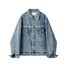 デザイン性の高い刺繍入りデニムジャケット【レトロ風・早秋用・長袖】