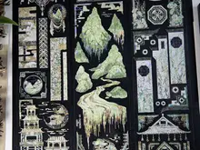 古風デザインの山水風景テープ【猫・光PET・赤緑色】