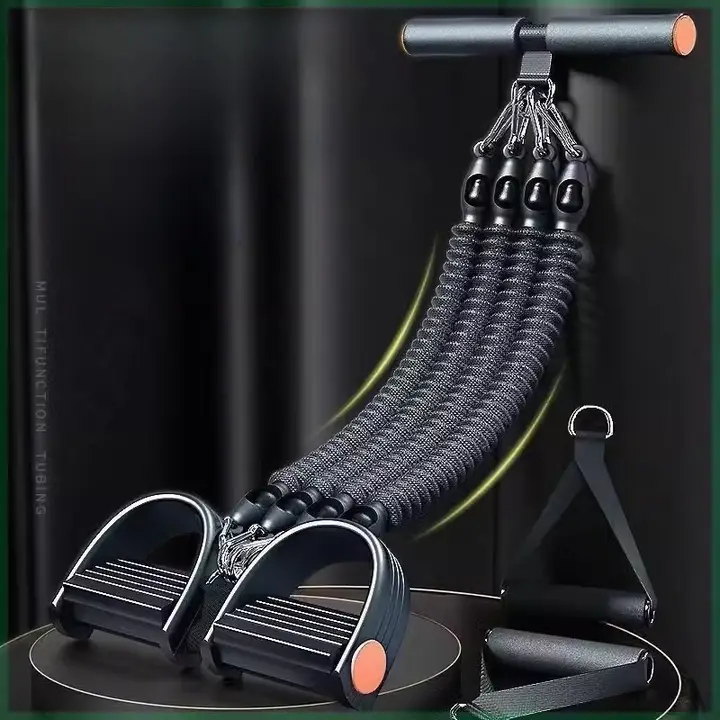 家庭用 フットペダル式トレーニング器具【腹筋強化・脚部のエクササイズ・丈夫なラバーロープ】