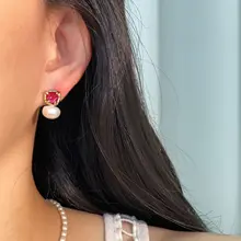 淡水パールのイヤリング【復古風・海洋ブルーのジルコン・エレガントデザイン】