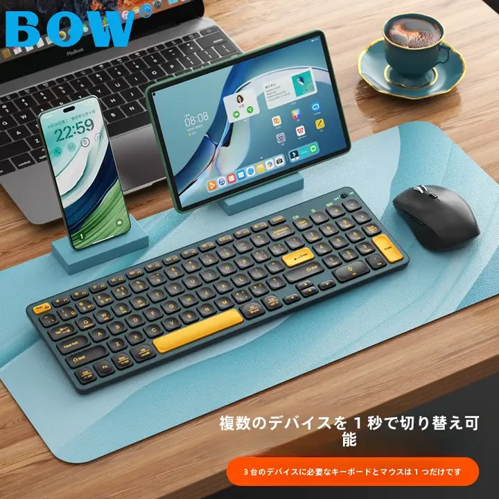 B．O．W ワイヤレスキーボード マウスセット Bluetooth 静音設計 女性向け PC タブレット対応 オフィス 「BOW」