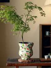 高級感あるアート彩色陶器の花器【中華風・観葉植物用・リビングインテリア】