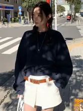 秋冬用レトロスタイルのルーズフィット長袖トレーナーとハイウエストプリーツスカート【女性用・カジュアル・コーディネート対応】（セットアップ対応）