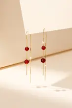 イヤリング レディース イヤーチェーン レッドアゲート ヴィンテージ 上品 きれいめ 秋冬 アクセサリー