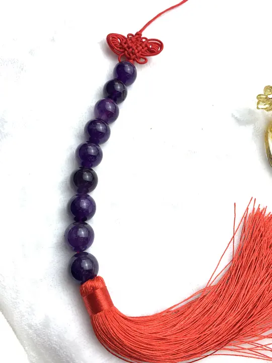 天然水晶の紫水晶ボール吊り下げ飾り【九星連珠デザイン・インテリア用】