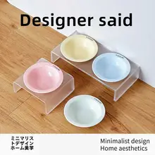 猫用陶器製フライングディスク型食器【高脚・アクリル首サポート付き】