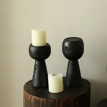 黒色の実木キャンドルホルダー【モダンシンプル・和のテイスト】